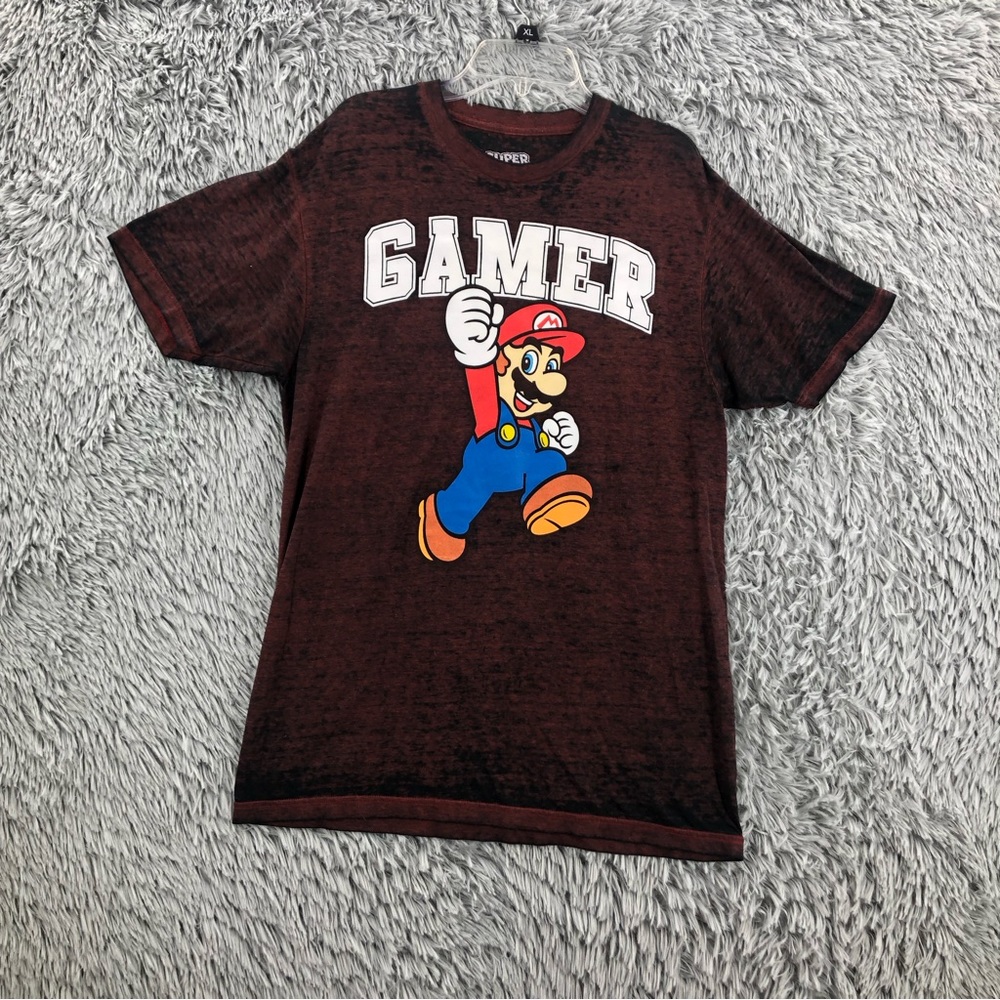 Super Mario Shirt Mens Medium Burnout Mario Character Nintendo Short Sleeve
